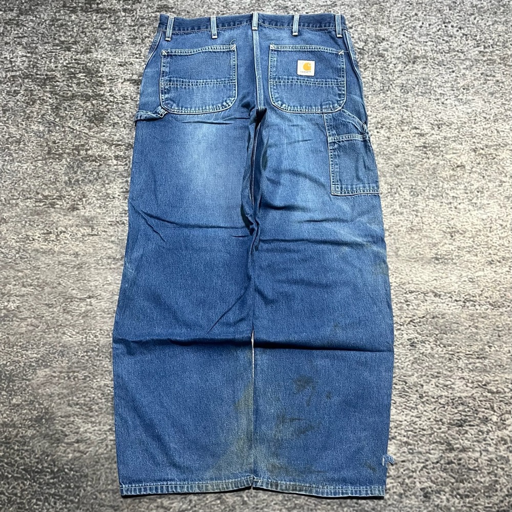 Carhartt Jeans Mens 34x31‎ Blue Faded Distressed Workwear Utility Denim
